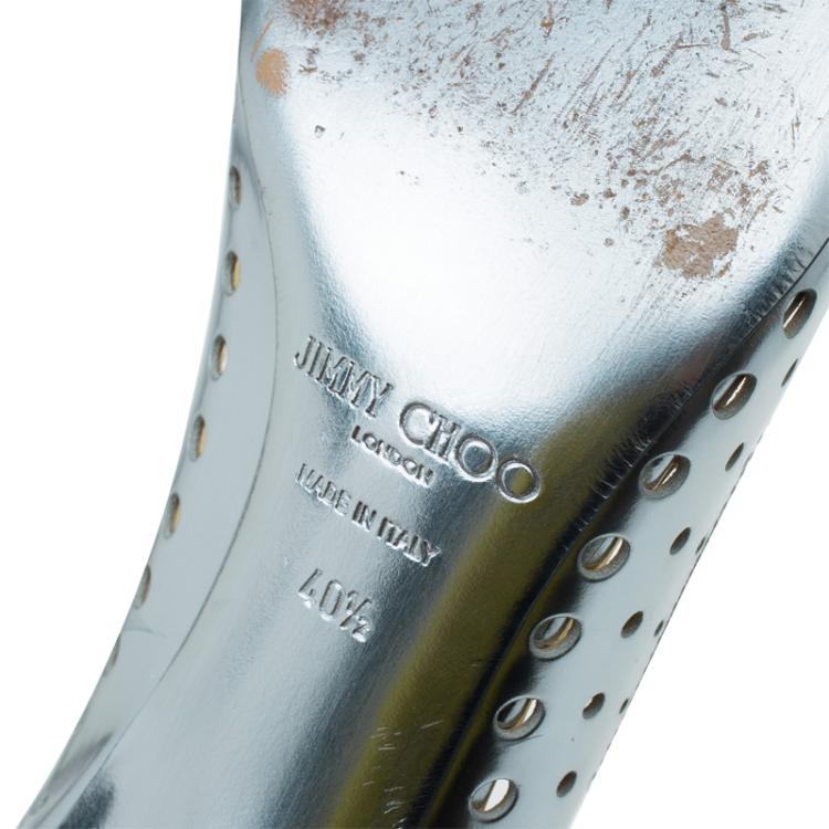 Pre Owned Jimmy Choo Silver Mirror Perforated Leather Mime Pumps Size 40.5