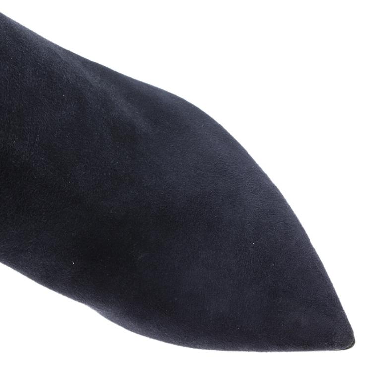 Pre Owned Jimmy Choo Navy Blue Suede and Black Leather Vanish Ankle Boots Size 39.5