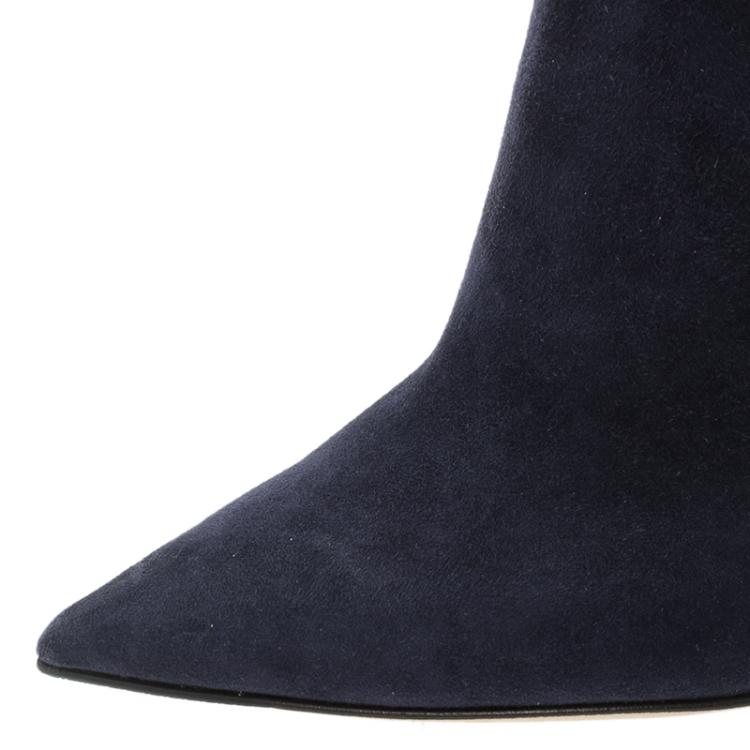 Pre Owned Jimmy Choo Navy Blue Suede and Black Leather Vanish Ankle Boots Size 39.5