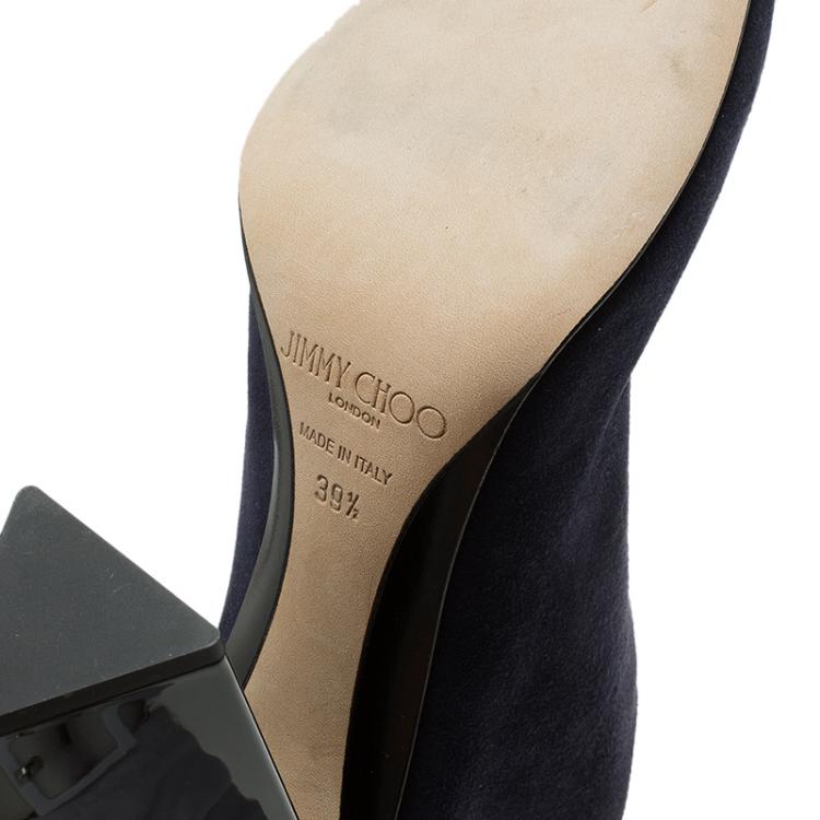 Pre Owned Jimmy Choo Navy Blue Suede and Black Leather Vanish Ankle Boots Size 39.5