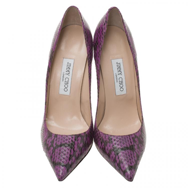 Pre Owned Jimmy Choo Purple Python Abel Pointed Pumps Size 39.5