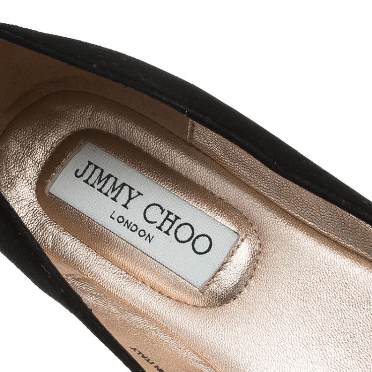 Pre Owned Jimmy Choo Black Suede and Patent Leather Jeweled Ballet Flats Size 37.5