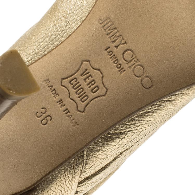 مملوكة مسبقًا Jimmy Choo Metallic Gold Leather Scrunch Knee Boots Size 36