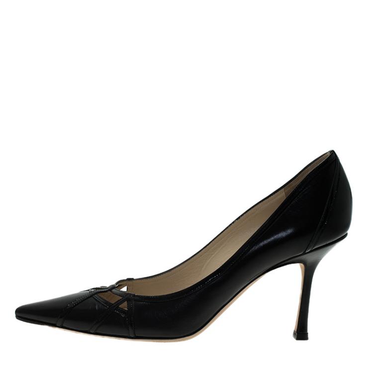 Pre Owned Jimmy Choo Black Leather Pointed Toe Pumps Size 41