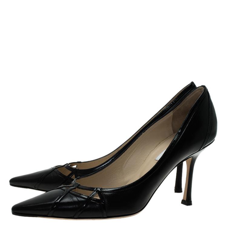 Pre Owned Jimmy Choo Black Leather Pointed Toe Pumps Size 41