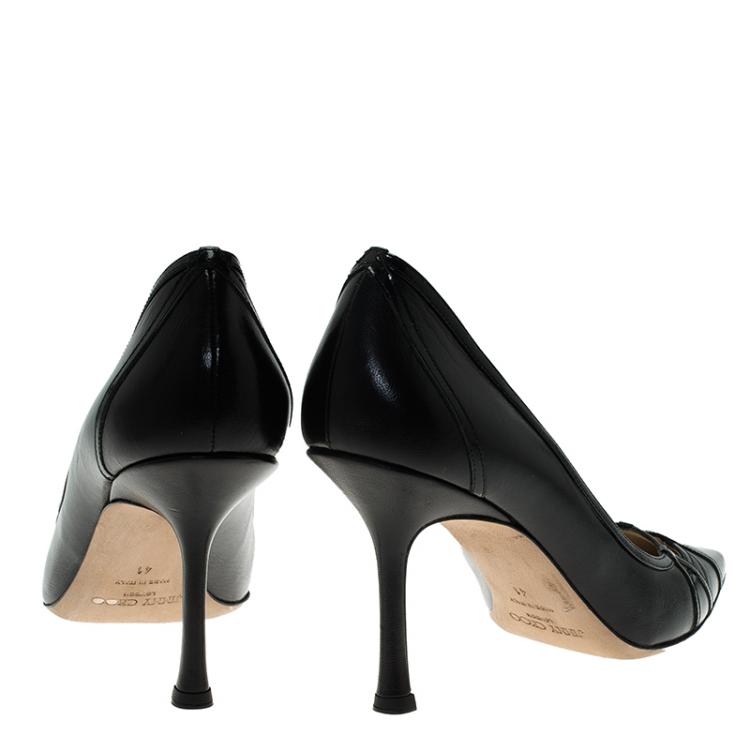 Pre Owned Jimmy Choo Black Leather Pointed Toe Pumps Size 41