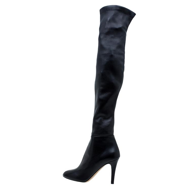 Pre Owned Jimmy Choo Black Stretch Leather Toni Over The Knee Boots Size 38 
