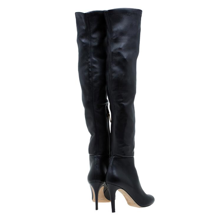 Pre Owned Jimmy Choo Black Stretch Leather Toni Over The Knee Boots Size 38 