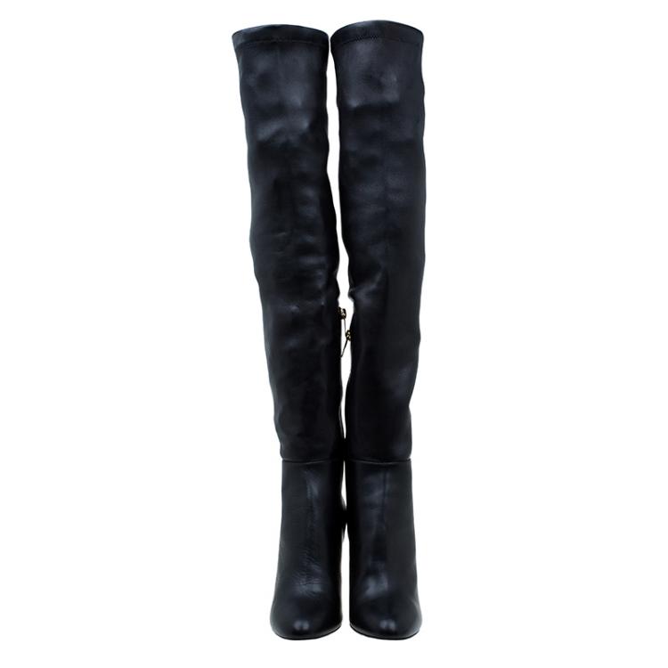 Pre Owned Jimmy Choo Black Stretch Leather Toni Over The Knee Boots Size 38 