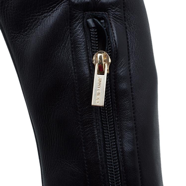 Pre Owned Jimmy Choo Black Stretch Leather Toni Over The Knee Boots Size 38 