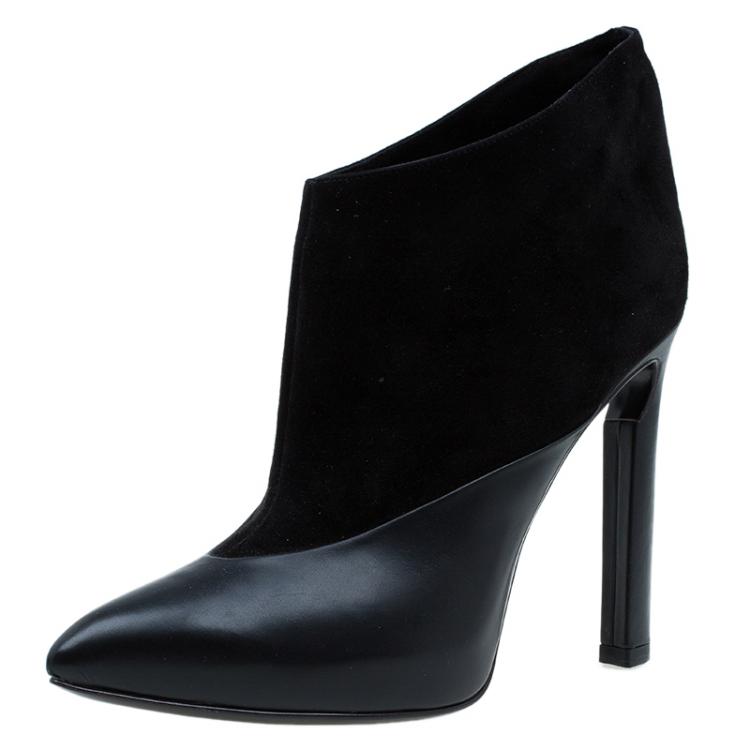 Pre Owned Jimmy Choo Black Leather and Suede Diad Ankle Boots Size 37 