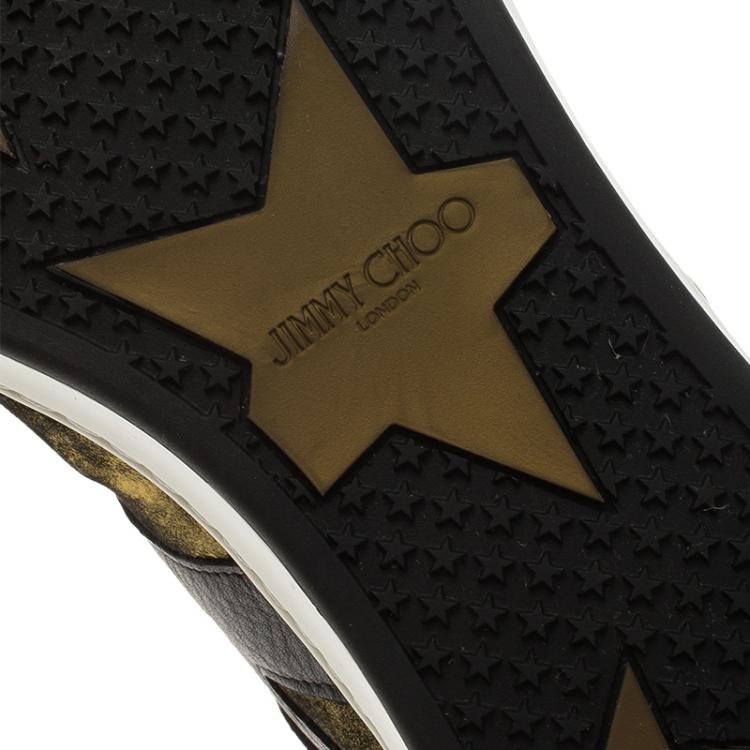 Pre Owned Jimmy Choo Gold Metallic Leather and Black Suede Yuko Sneakers Size 39.5