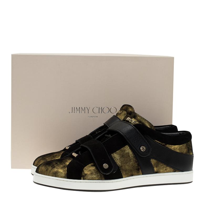 Pre Owned Jimmy Choo Gold Metallic Leather and Black Suede Yuko Sneakers Size 39.5