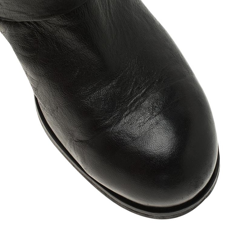Pre Owned Jimmy Choo Black Leather Youth Biker Boots Size 38.5