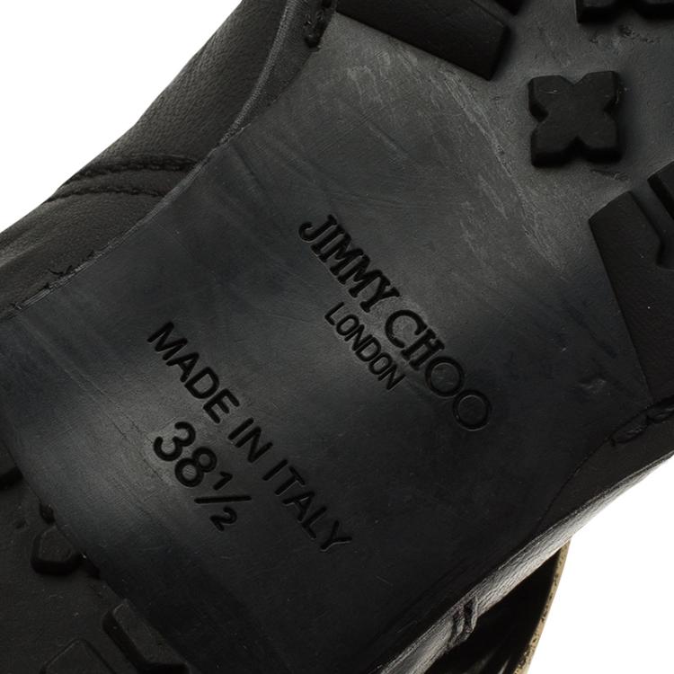 Pre Owned Jimmy Choo Black Leather Youth Biker Boots Size 38.5