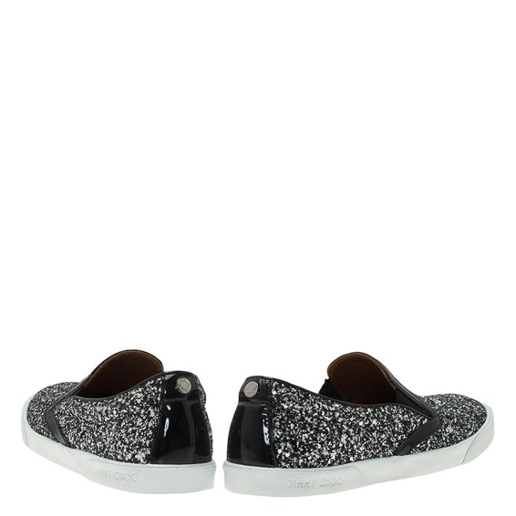 Pre Owned Jimmy Choo Black and Silver Glitter Demi Skate Sneakers Size 37.5
