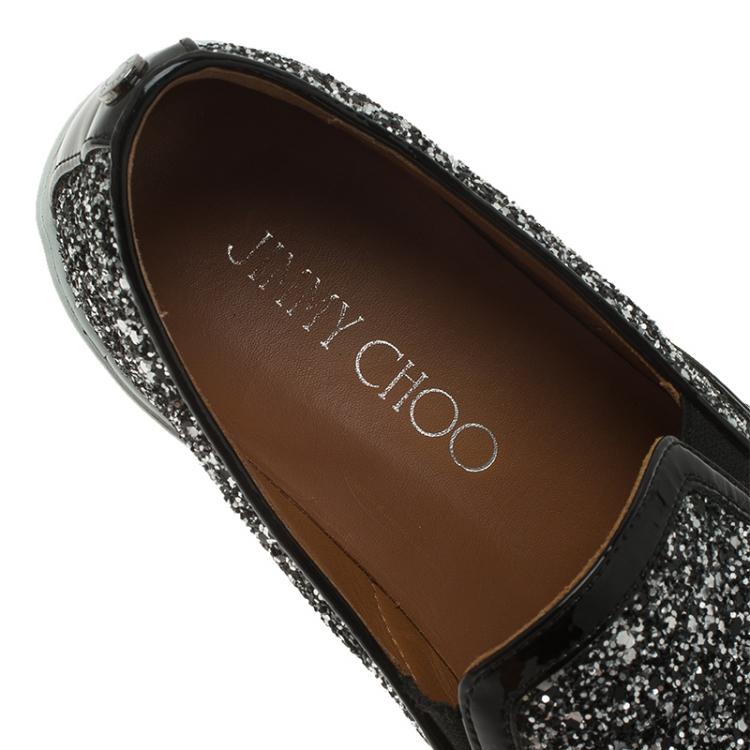 Pre Owned Jimmy Choo Black and Silver Glitter Demi Skate Sneakers Size 37.5