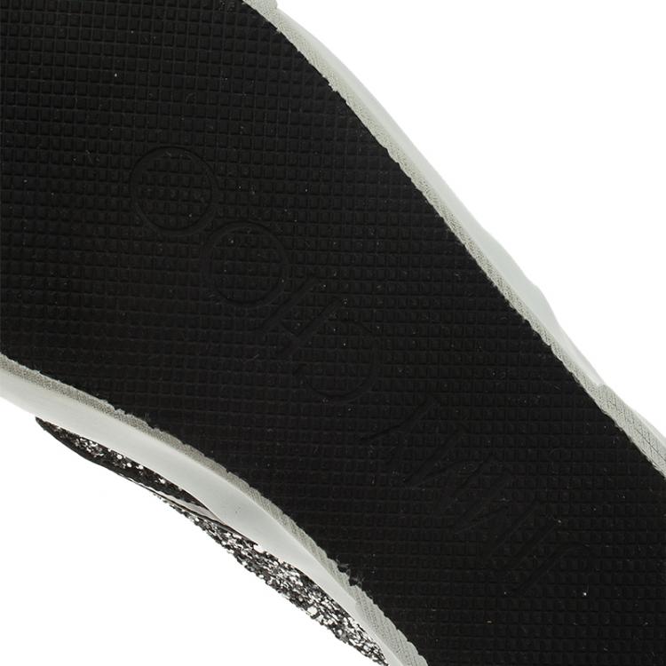 Pre Owned Jimmy Choo Black and Silver Glitter Demi Skate Sneakers Size 37.5