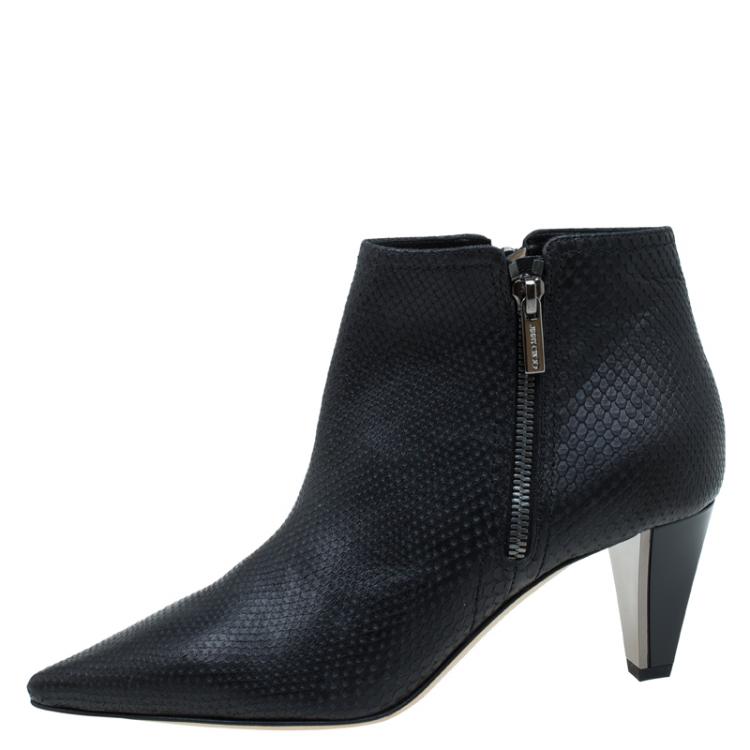 Pre Owned Jimmy Choo Black Python Embossed Leather Lowry Ankle Boots Size 38