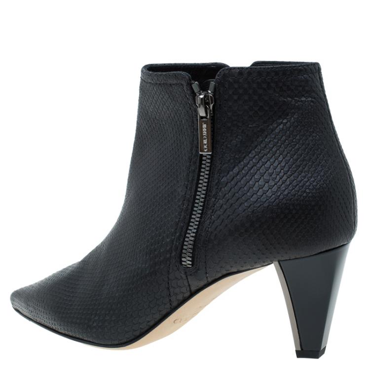Pre Owned Jimmy Choo Black Python Embossed Leather Lowry Ankle Boots Size 38