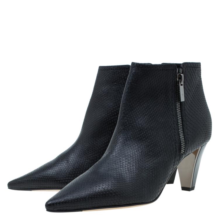 Pre Owned Jimmy Choo Black Python Embossed Leather Lowry Ankle Boots Size 38