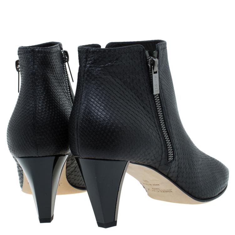 Pre Owned Jimmy Choo Black Python Embossed Leather Lowry Ankle Boots Size 38