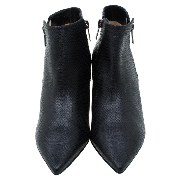 Pre Owned Jimmy Choo Black Python Embossed Leather Lowry Ankle Boots Size 38