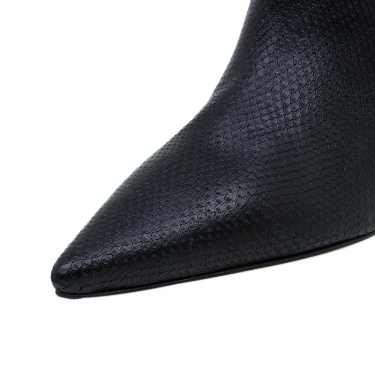 Pre Owned Jimmy Choo Black Python Embossed Leather Lowry Ankle Boots Size 38
