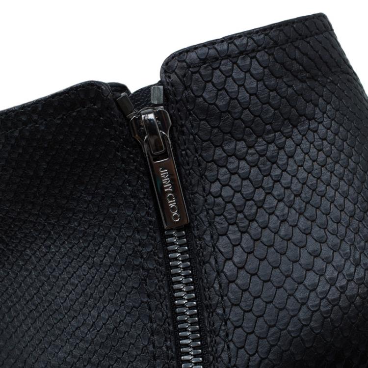 Pre Owned Jimmy Choo Black Python Embossed Leather Lowry Ankle Boots Size 38