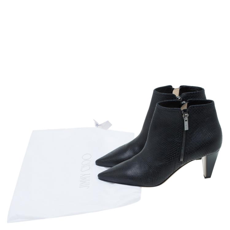 Pre Owned Jimmy Choo Black Python Embossed Leather Lowry Ankle Boots Size 38