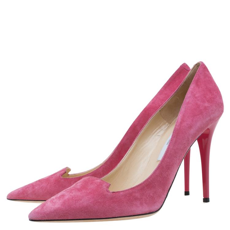 Pre Owned Jimmy Choo Pink Suede Avril Pointed Toe Pumps Size 40