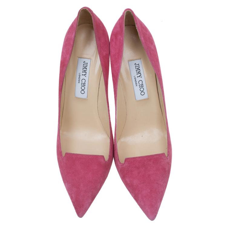 Pre Owned Jimmy Choo Pink Suede Avril Pointed Toe Pumps Size 40