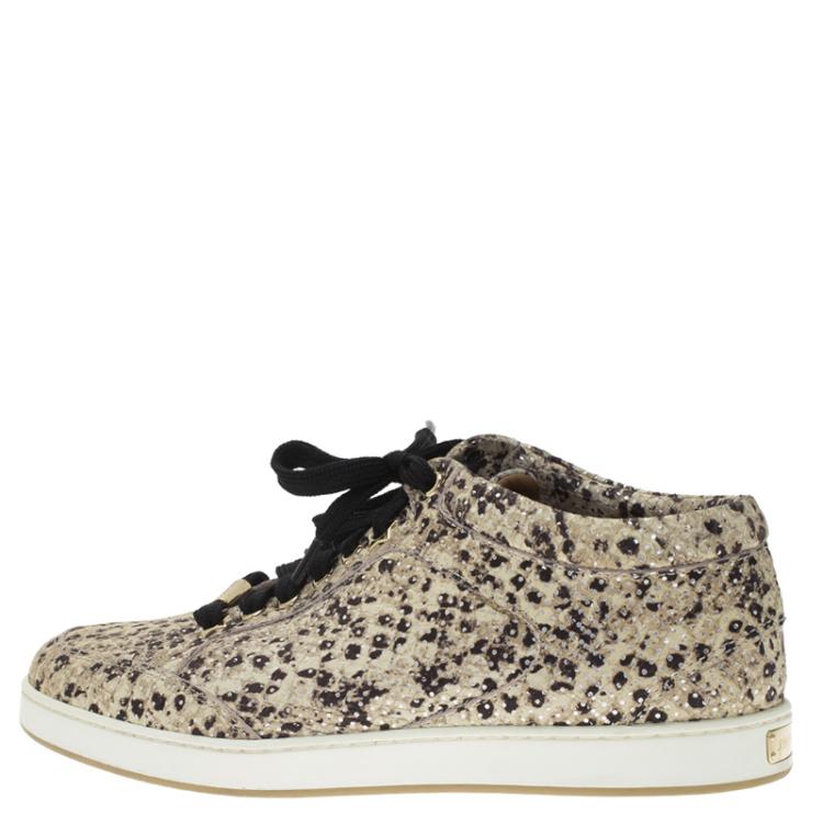 Pre Owned Jimmy Choo Beige Dotted Snake Print Miami Sneakers Size 38