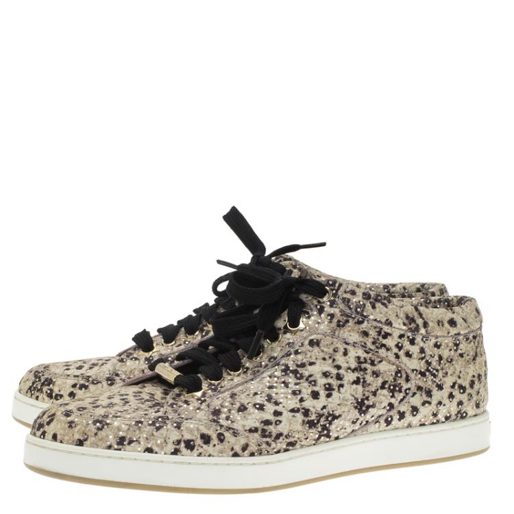 Pre Owned Jimmy Choo Beige Dotted Snake Print Miami Sneakers Size 38
