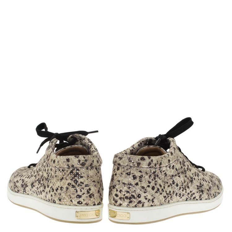 Pre Owned Jimmy Choo Beige Dotted Snake Print Miami Sneakers Size 38