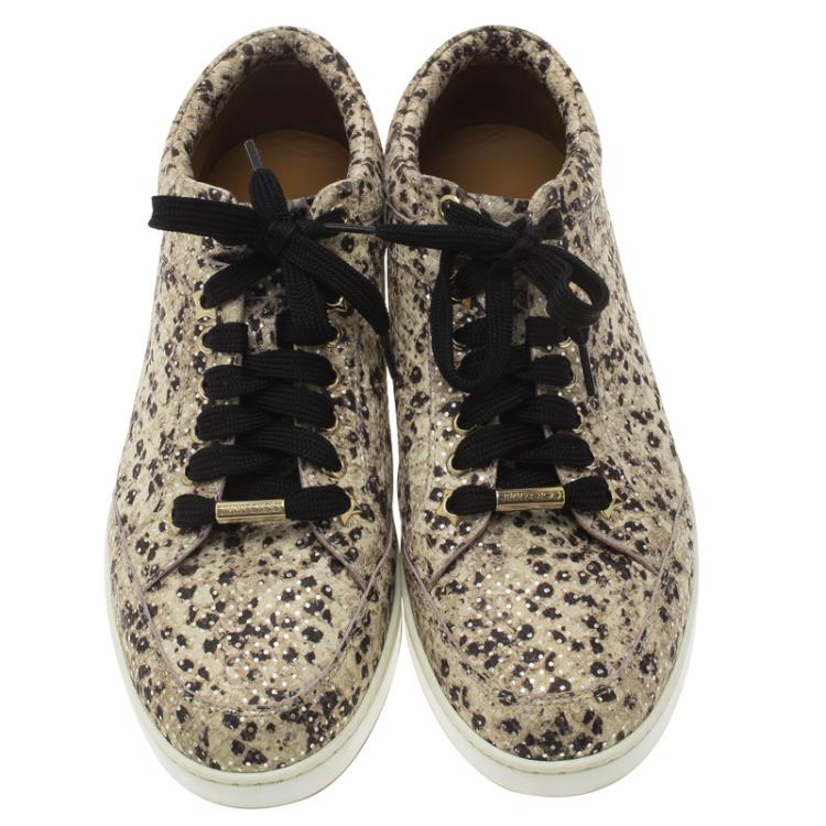 Pre Owned Jimmy Choo Beige Dotted Snake Print Miami Sneakers Size 38