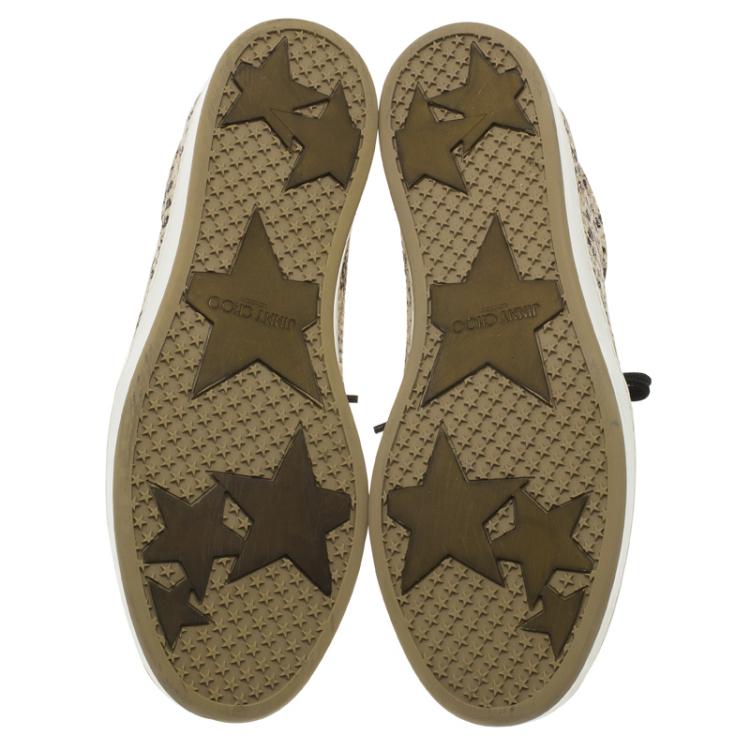 Pre Owned Jimmy Choo Beige Dotted Snake Print Miami Sneakers Size 38