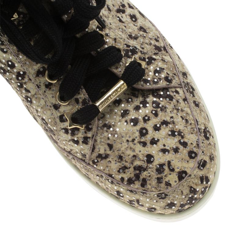 Pre Owned Jimmy Choo Beige Dotted Snake Print Miami Sneakers Size 38