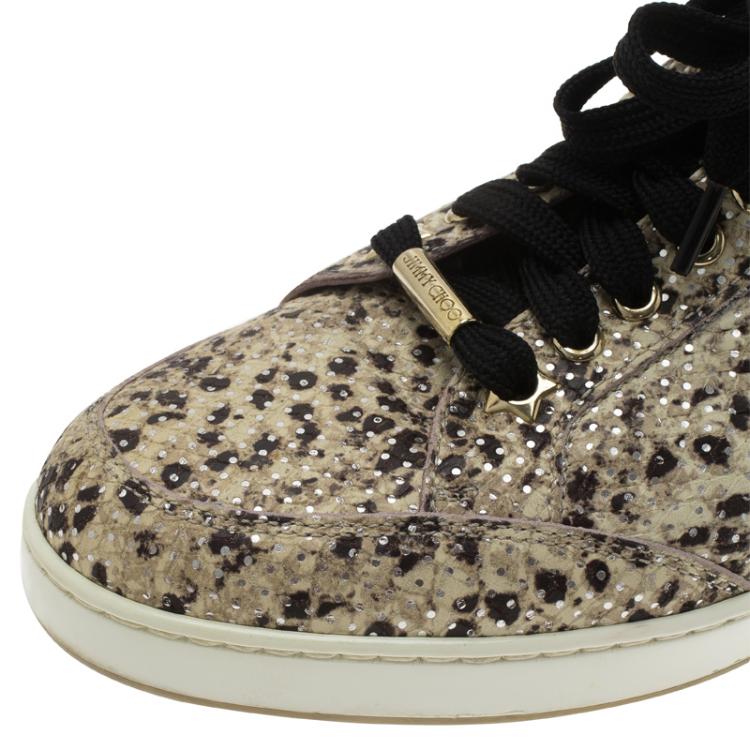 Pre Owned Jimmy Choo Beige Dotted Snake Print Miami Sneakers Size 38