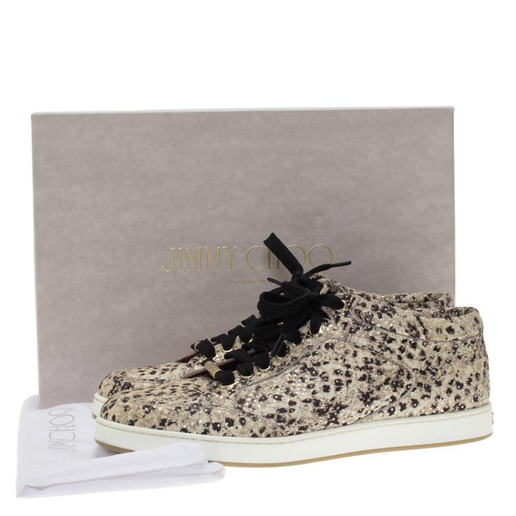 Pre Owned Jimmy Choo Beige Dotted Snake Print Miami Sneakers Size 38