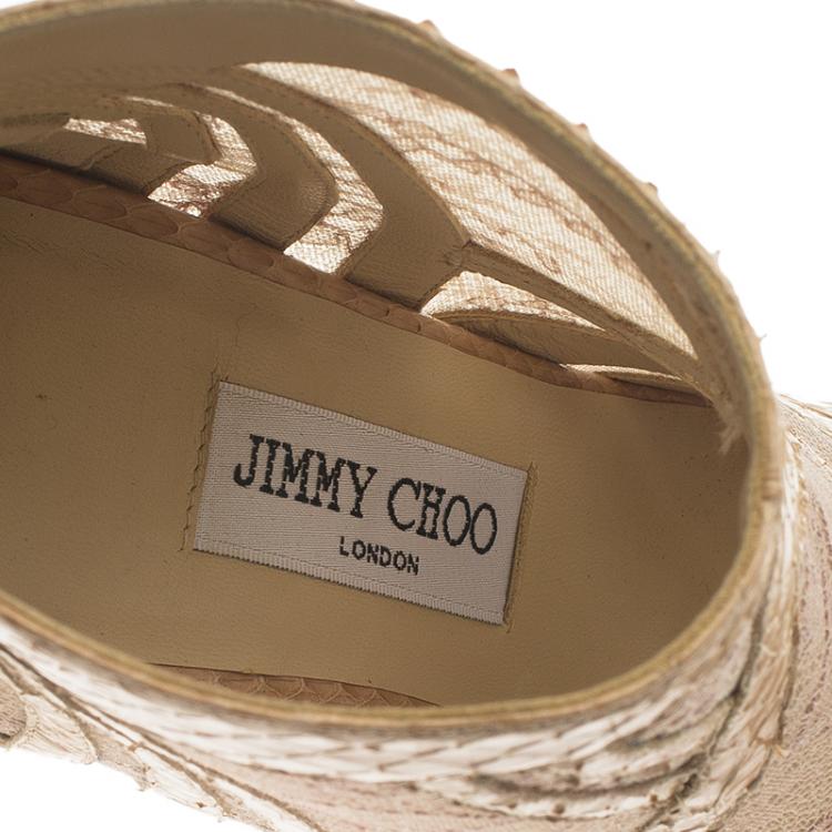 Pre Owned Jimmy Choo Beige Mesh and Python Nexus Ankle Boots Size 38.5