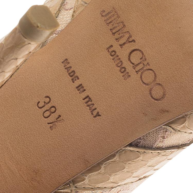 Pre Owned Jimmy Choo Beige Mesh and Python Nexus Ankle Boots Size 38.5