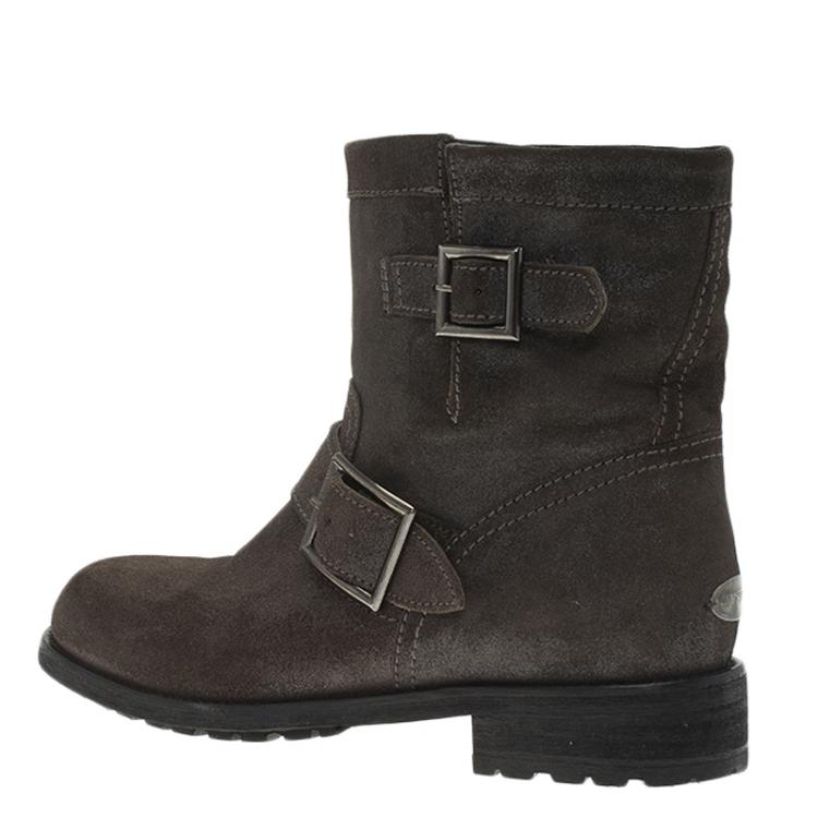 Pre Owned Jimmy Choo Grey Suede Youth Biker Boots Size 36.5