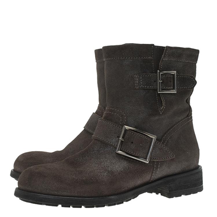 Pre Owned Jimmy Choo Grey Suede Youth Biker Boots Size 36.5