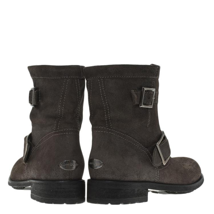 Pre Owned Jimmy Choo Grey Suede Youth Biker Boots Size 36.5