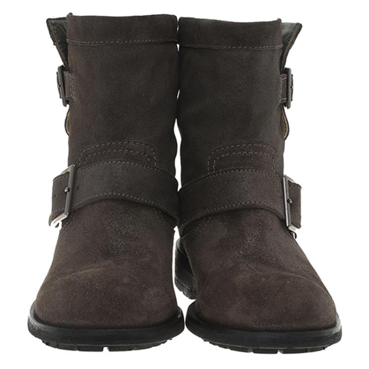 Pre Owned Jimmy Choo Grey Suede Youth Biker Boots Size 36.5