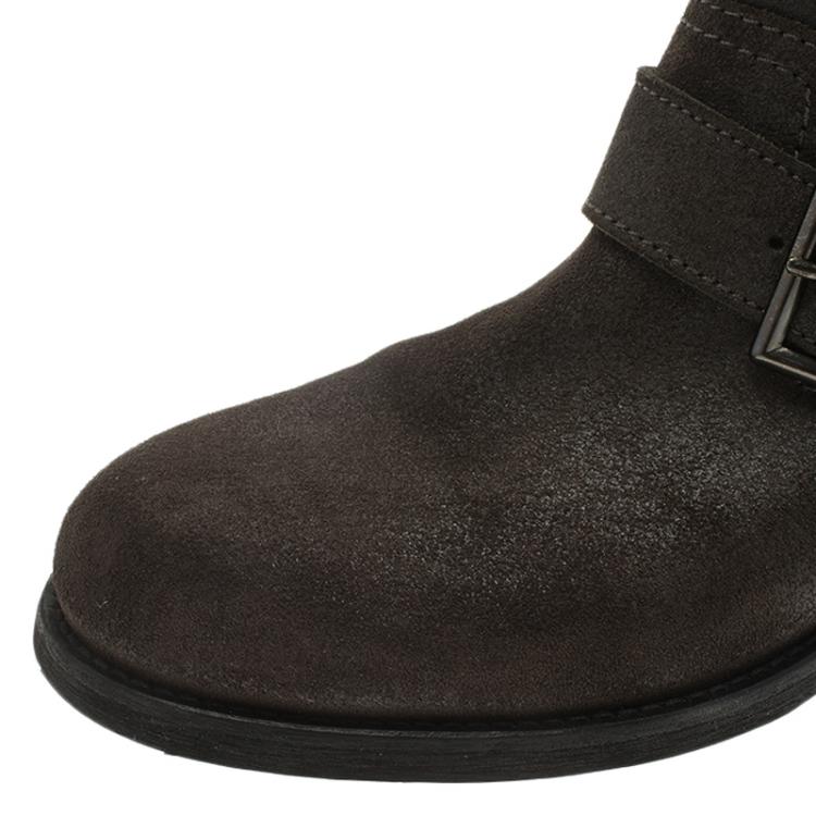 Pre Owned Jimmy Choo Grey Suede Youth Biker Boots Size 36.5