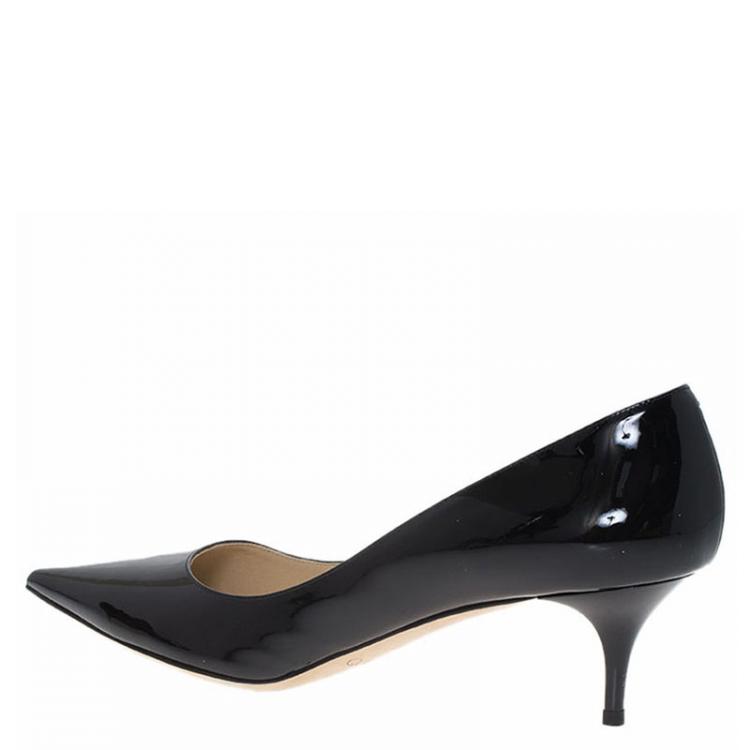 Pre Owned Jimmy Choo Black Patent Aza Kitten Heel Pumps Size 40