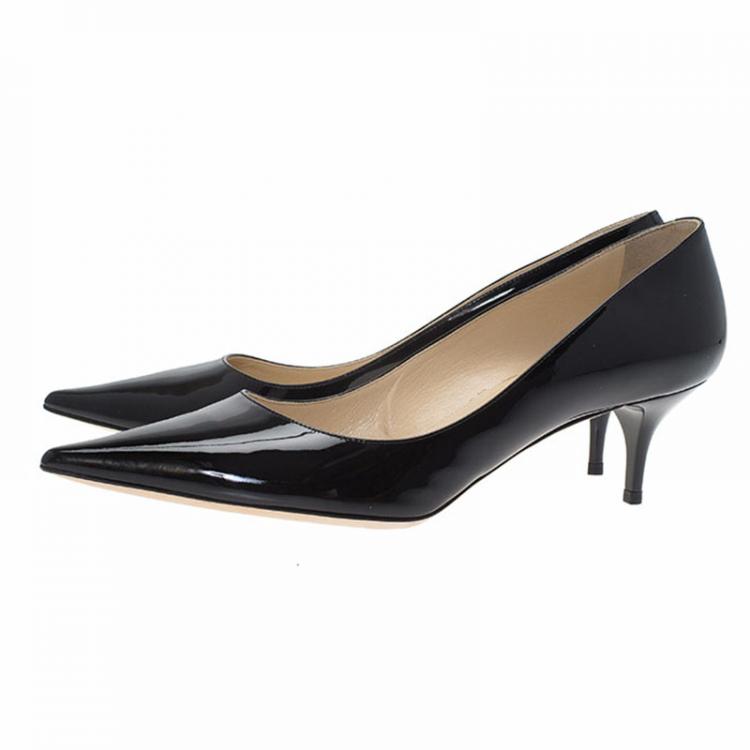 Pre Owned Jimmy Choo Black Patent Aza Kitten Heel Pumps Size 40