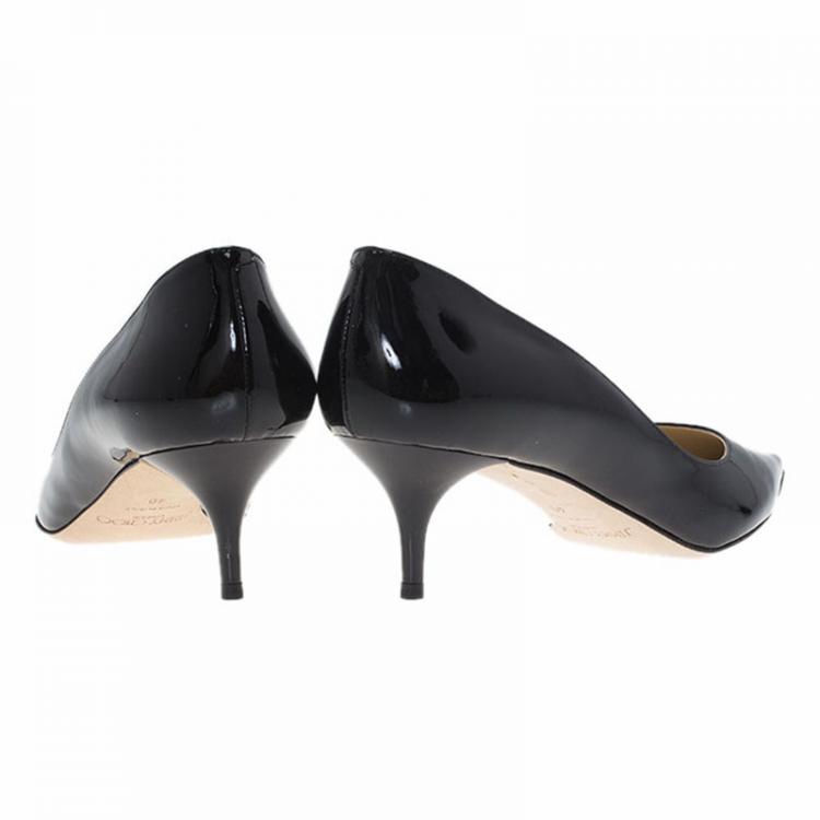 Pre Owned Jimmy Choo Black Patent Aza Kitten Heel Pumps Size 40